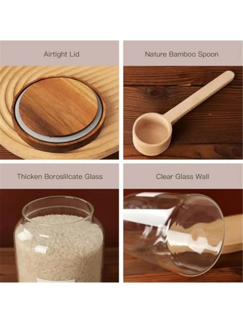 2 PCS Large Glass Jar with Airtight Lid, Glass Food Storage Jars for Tea,Spice